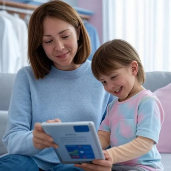 Mama przeglądająca porady zakupowe na blogu DailyKidsWear