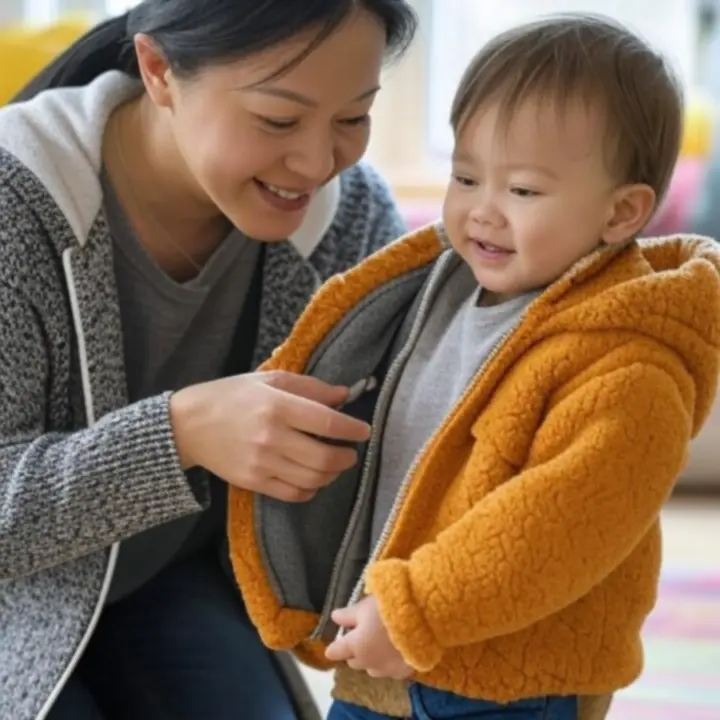 Rodzic kompletujący pastelowe ubranka dla malucha