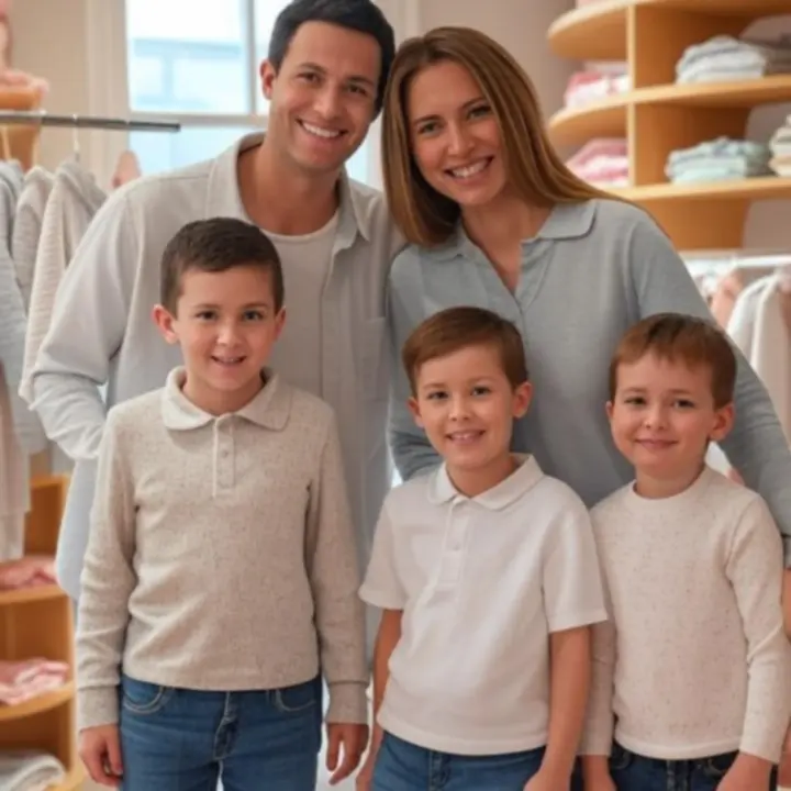 Rodzina wybierająca ubranka dziecięce w pastelowych kolorach