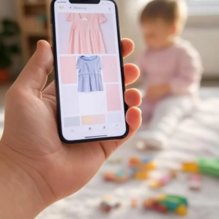 Rodzic robiący zakupy DailyKidsWear na telefonie