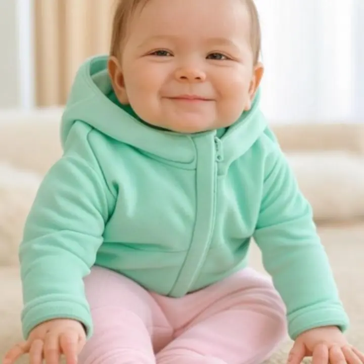 Stylizacja malucha w miętowo-różowych ubrankach